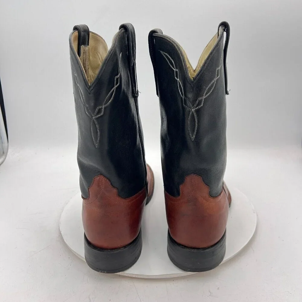 Dennard's Western Wear Men Size 9 Brown Black Color Block Leather Western Boot